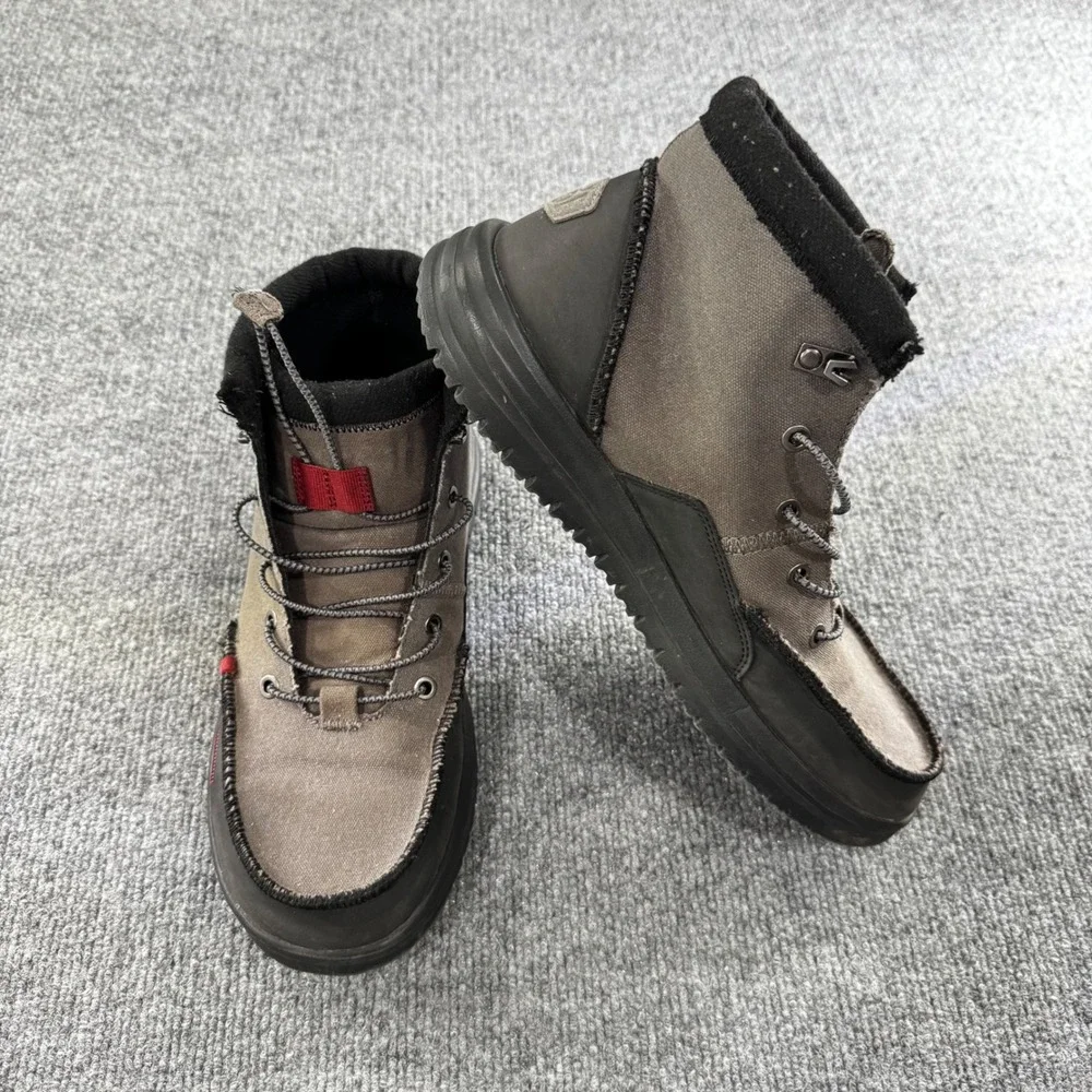 Hey Dude Scott Grip Mens Ankle Boots Gray Black Red Lightweight Canvas Boots